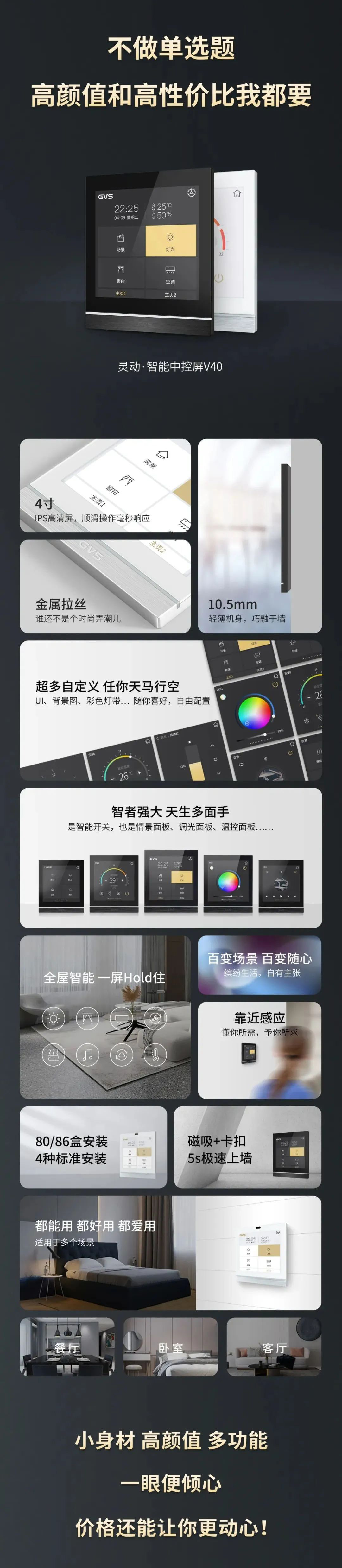 智能家居好物推荐，4寸智能中控屏-灵动·V40